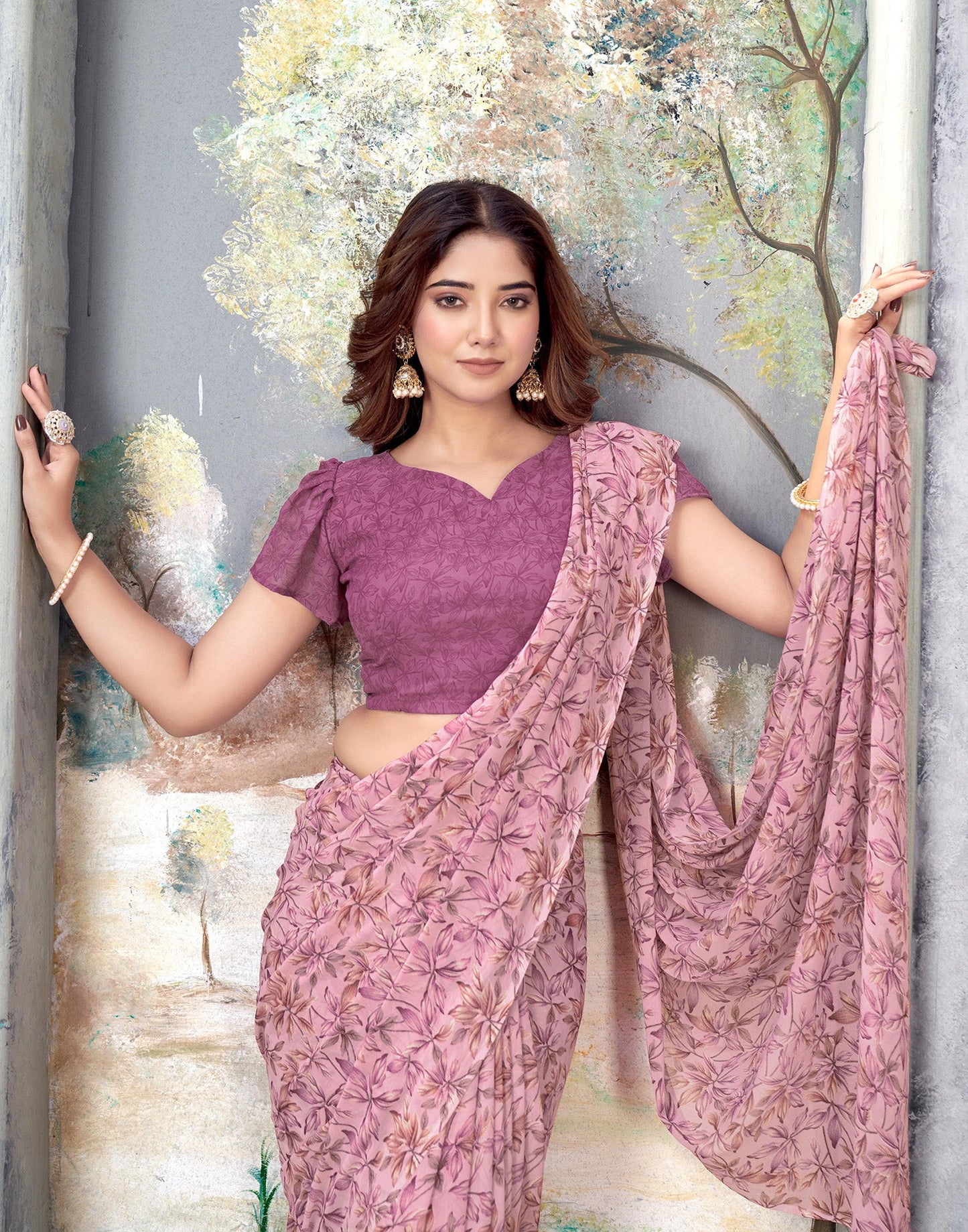 Light Pink Georgette Printed Saree