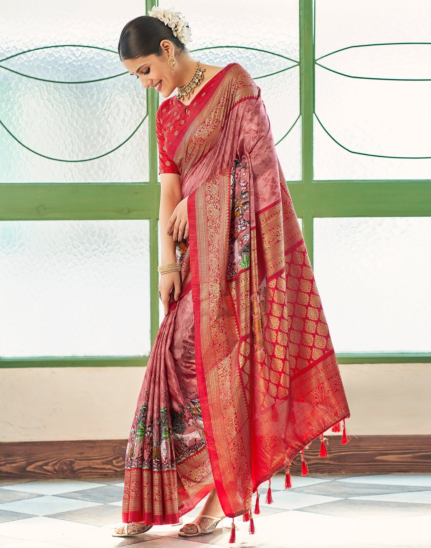 Grey & Multicoloured Georgette Printed Saree