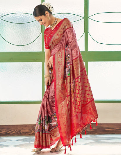 Dusty Red Silk Printed Saree