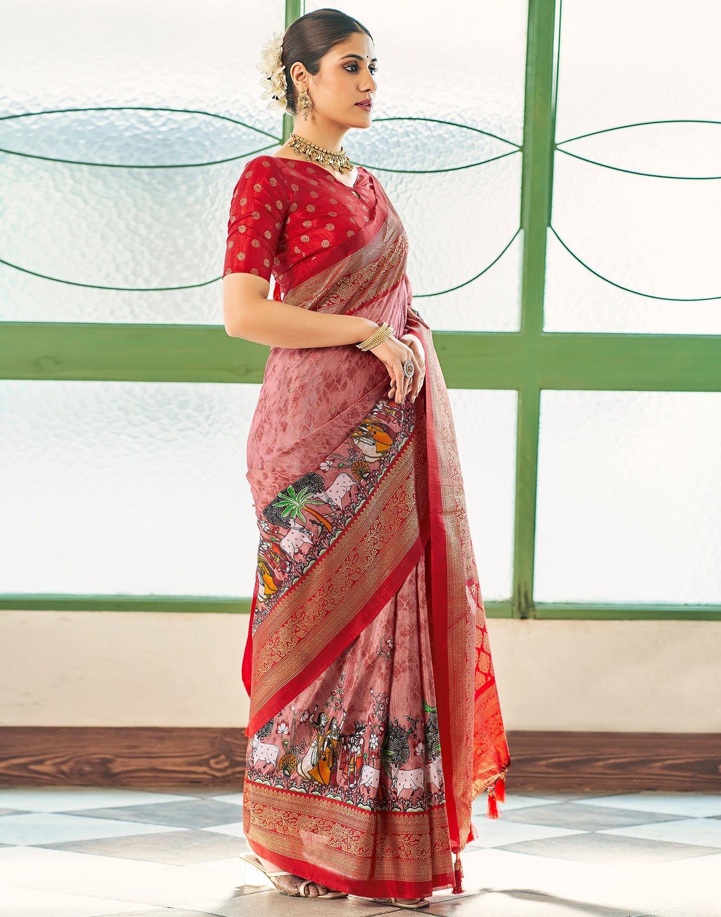 Grey & Multicoloured Georgette Printed Saree