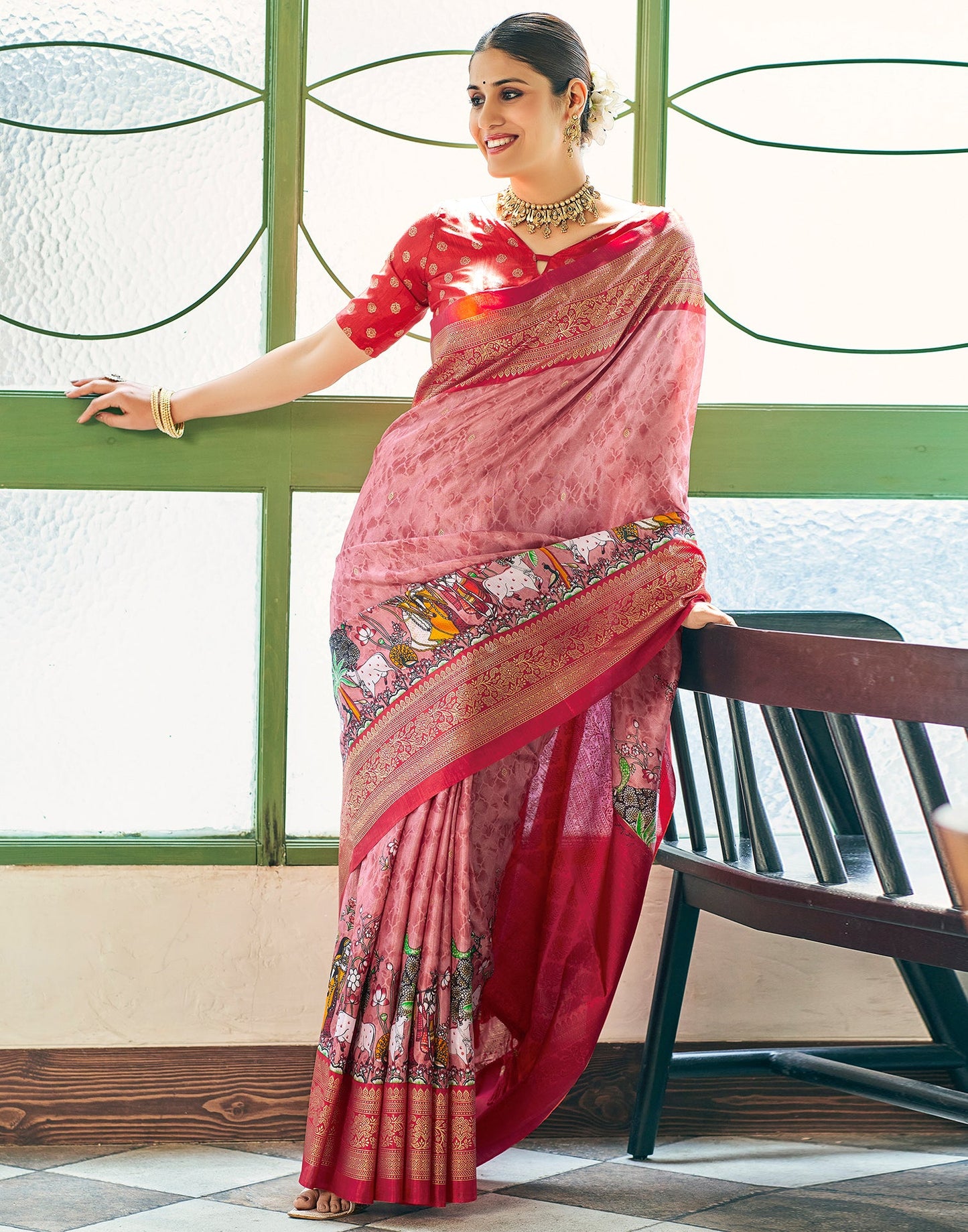 Grey & Multicoloured Georgette Printed Saree