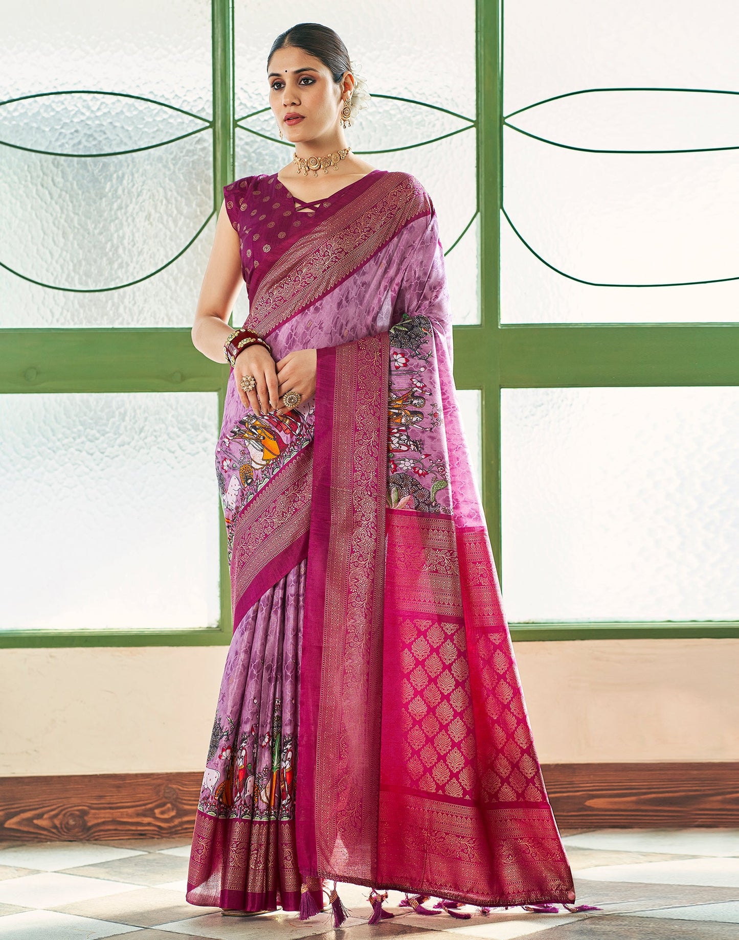 Light Purple Silk Printed Saree