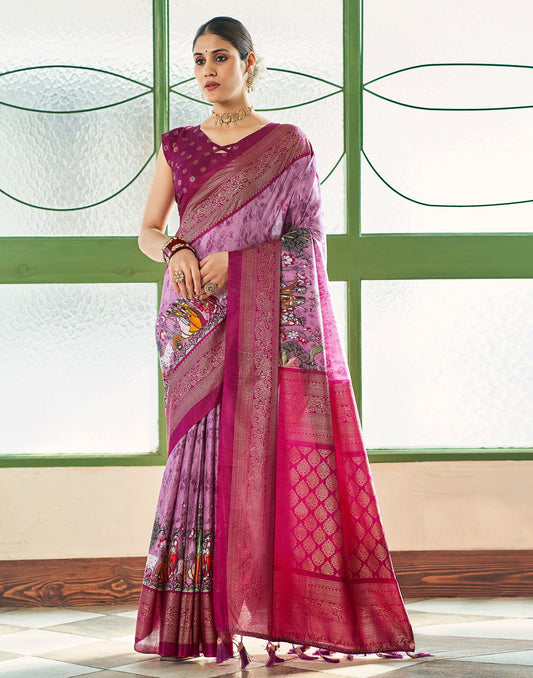Light Purple Silk Printed Saree