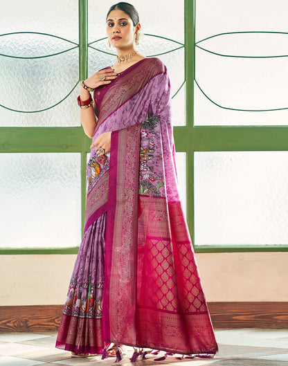 Light Purple Silk Printed Saree
