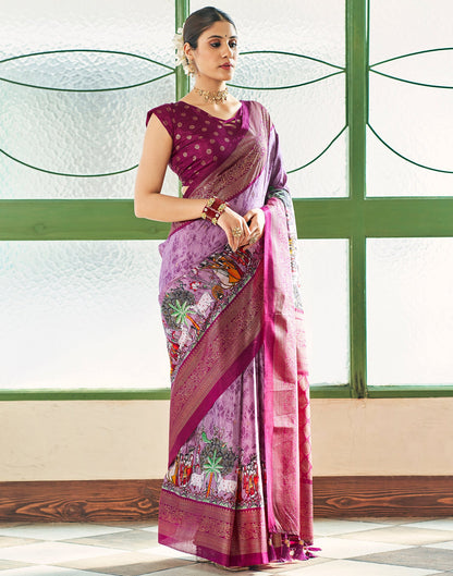 Light Purple Silk Printed Saree