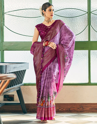 Light Purple Silk Printed Saree