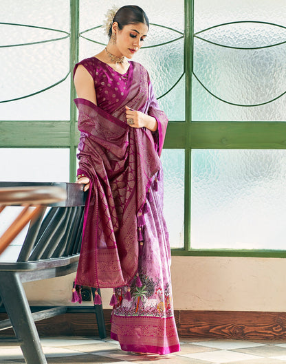 Light Purple Silk Printed Saree