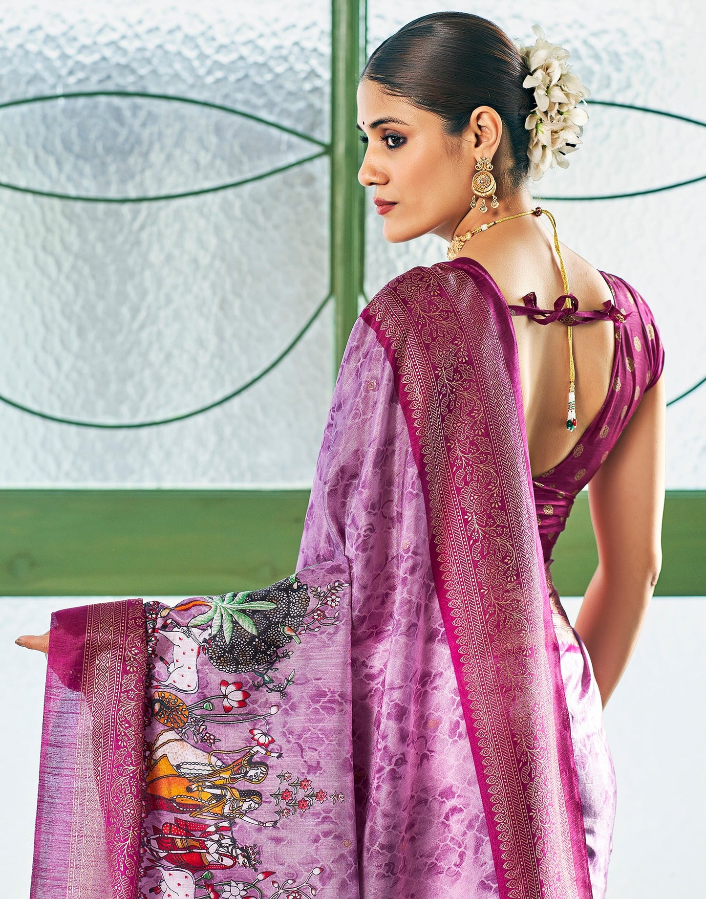 Light Purple Silk Printed Saree
