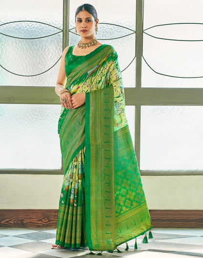 Light Green Silk Printed Saree