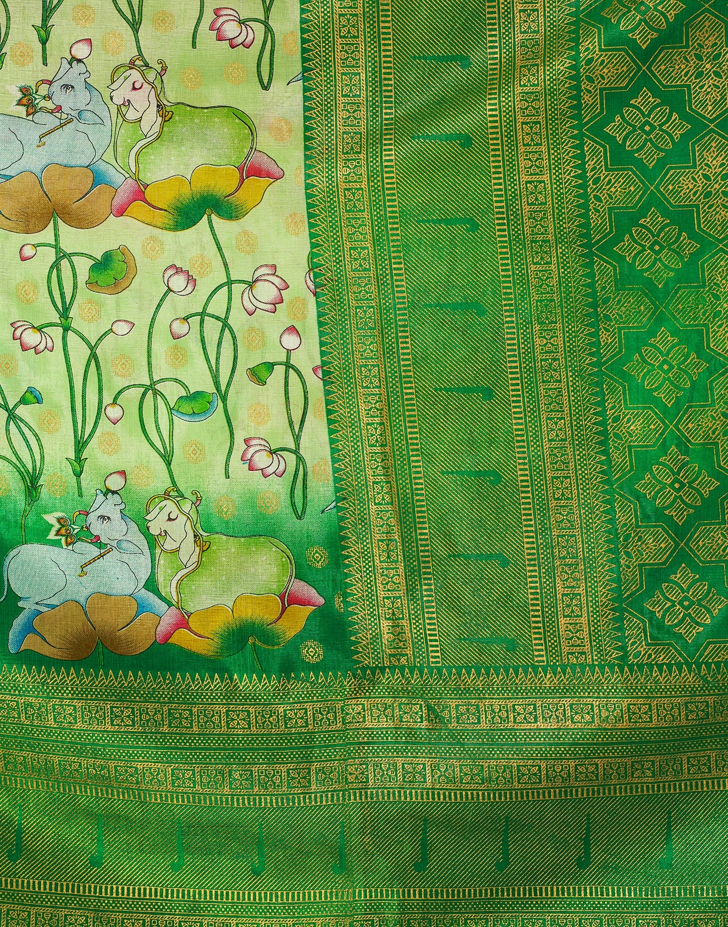 Light Green Silk Printed Saree