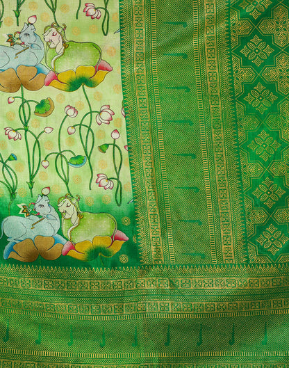 Light Green Silk Printed Saree