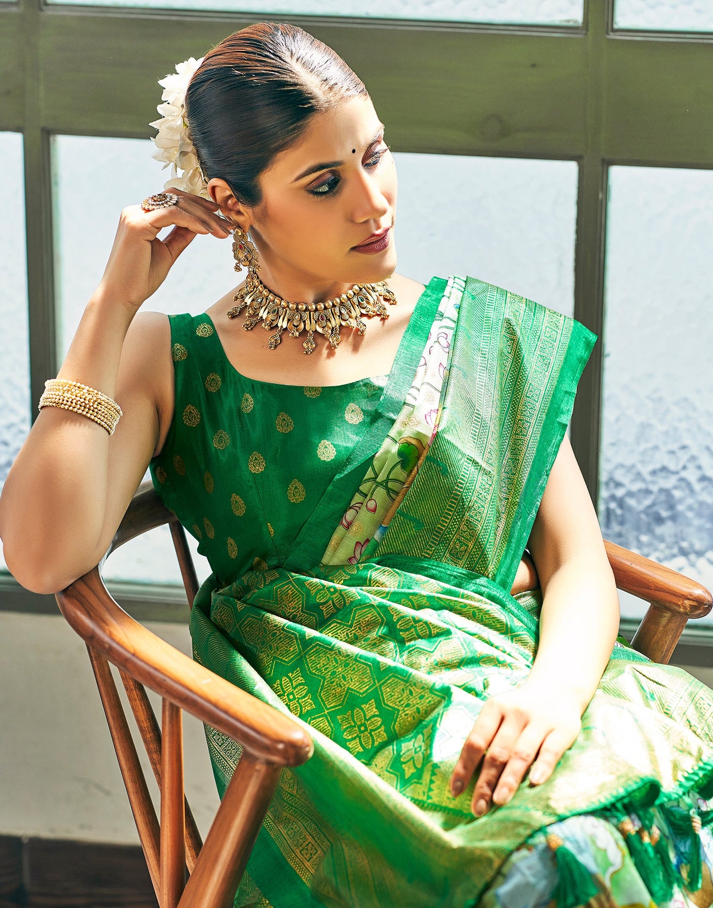 Light Green Silk Printed Saree