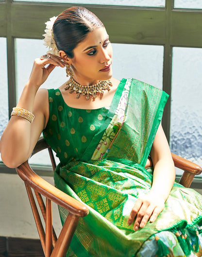 Light Green Silk Printed Saree