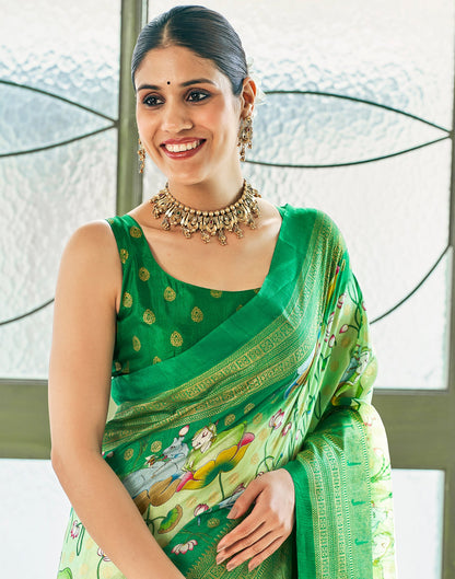 Light Green Silk Printed Saree