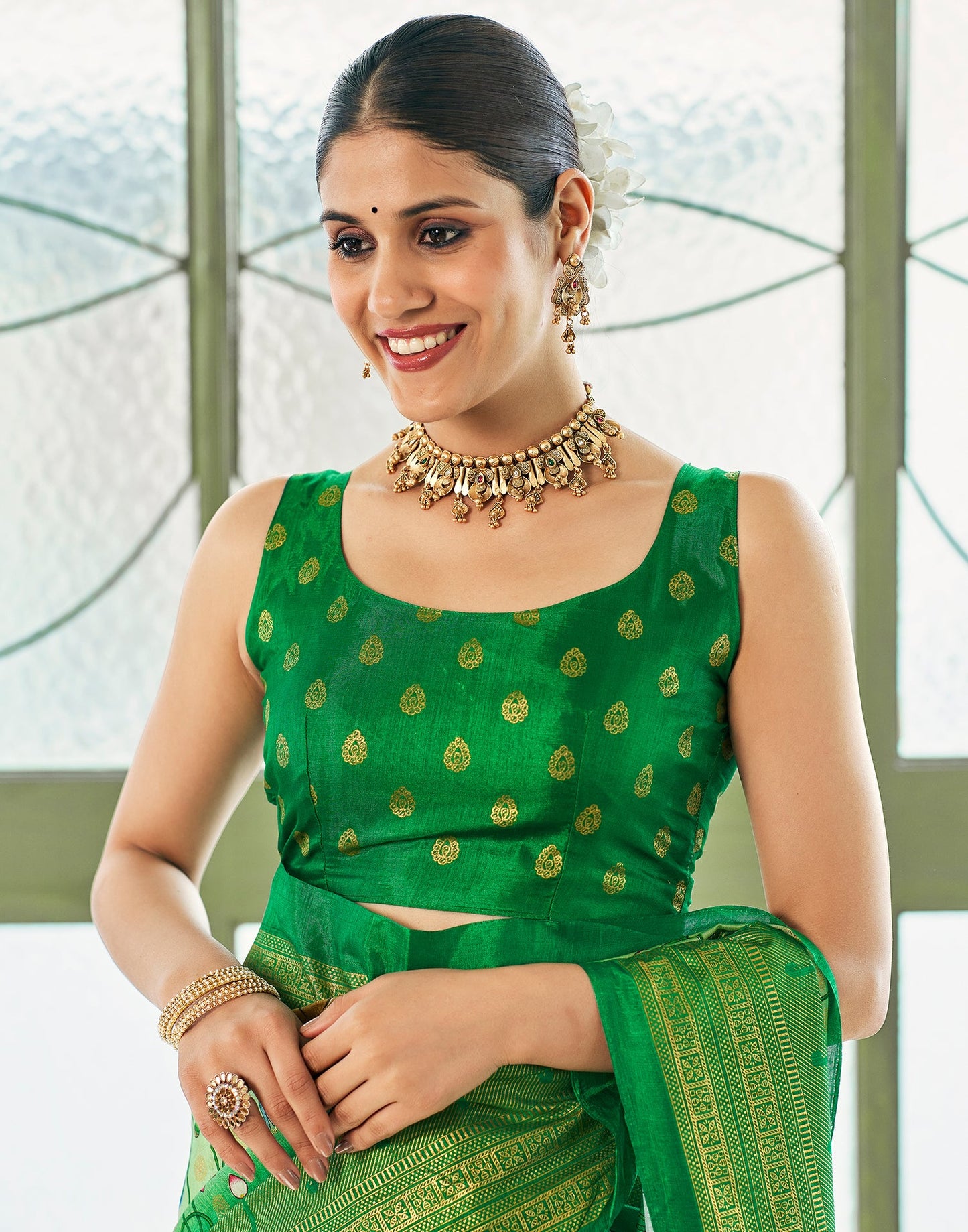 Light Green Silk Printed Saree