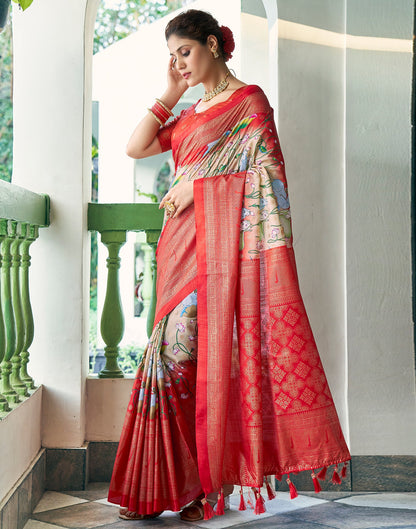 Light Beige Silk Printed Saree