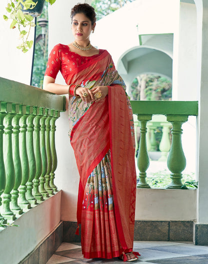 Light Beige Silk Printed Saree
