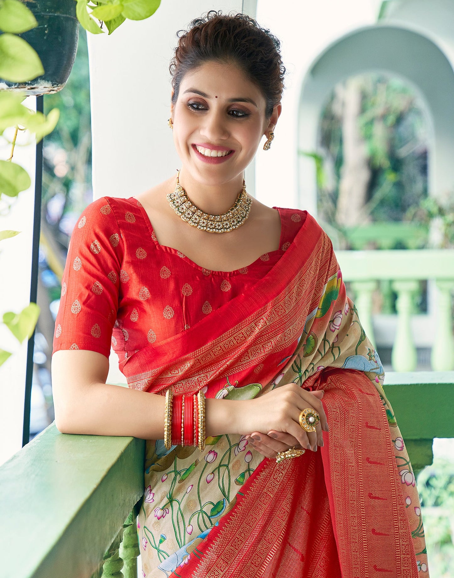 Light Beige Silk Printed Saree