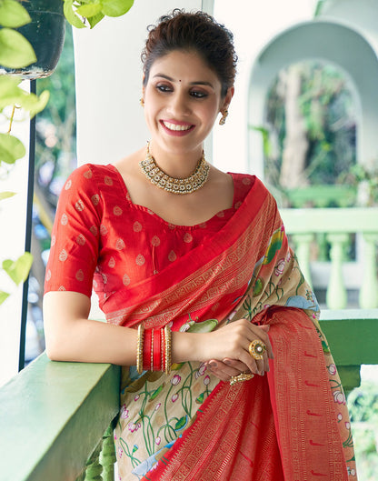 Light Beige Silk Printed Saree