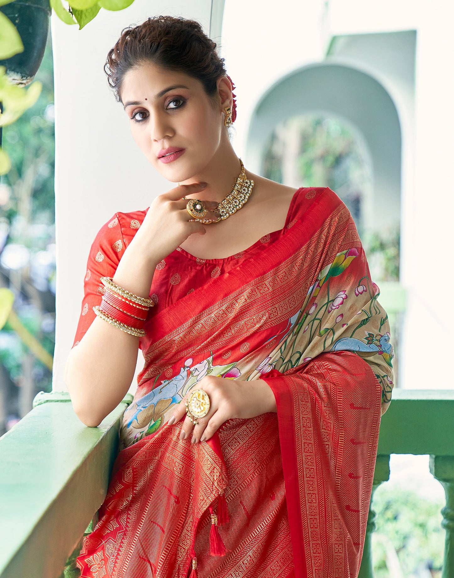 Light Beige Silk Printed Saree