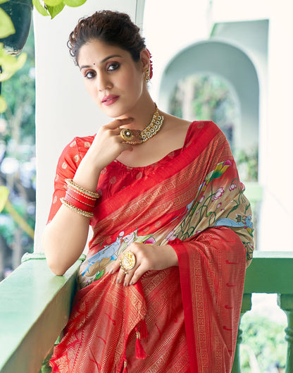 Light Beige Silk Printed Saree