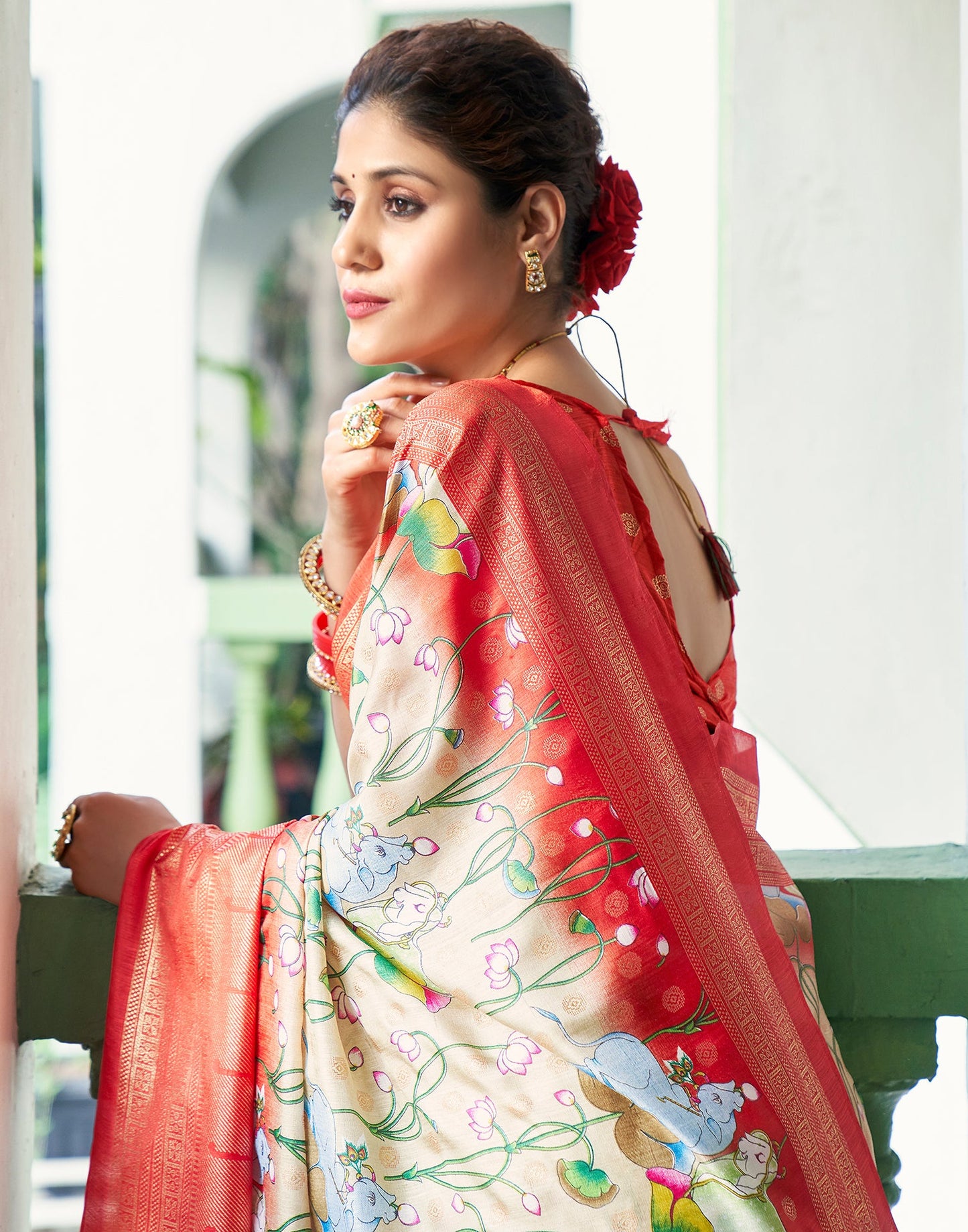 Light Beige Silk Printed Saree