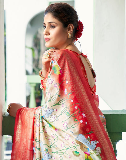 Light Beige Silk Printed Saree