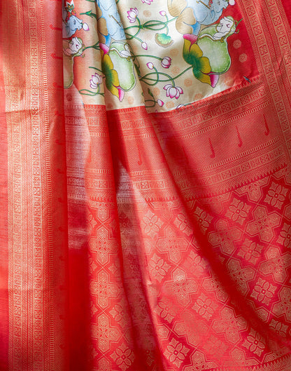 Light Beige Silk Printed Saree