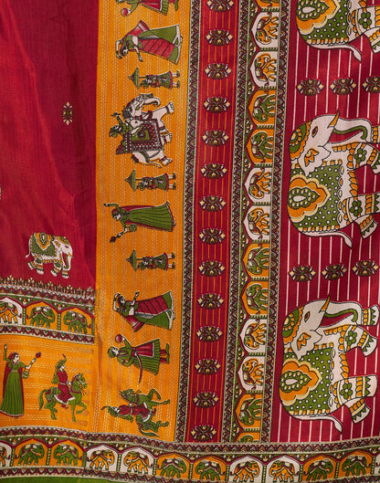 Maroon Silk Printed Saree