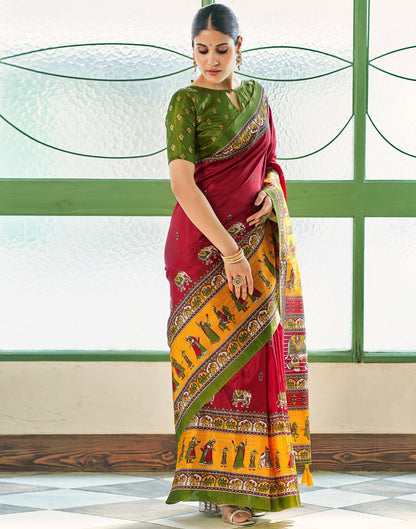 Maroon Silk Printed Saree