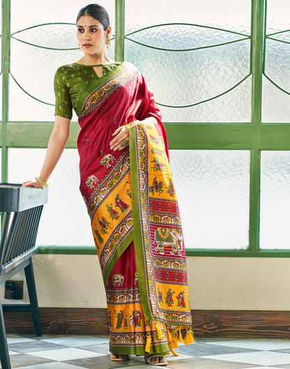Maroon Silk Printed Saree