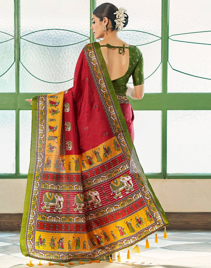 Maroon Silk Printed Saree