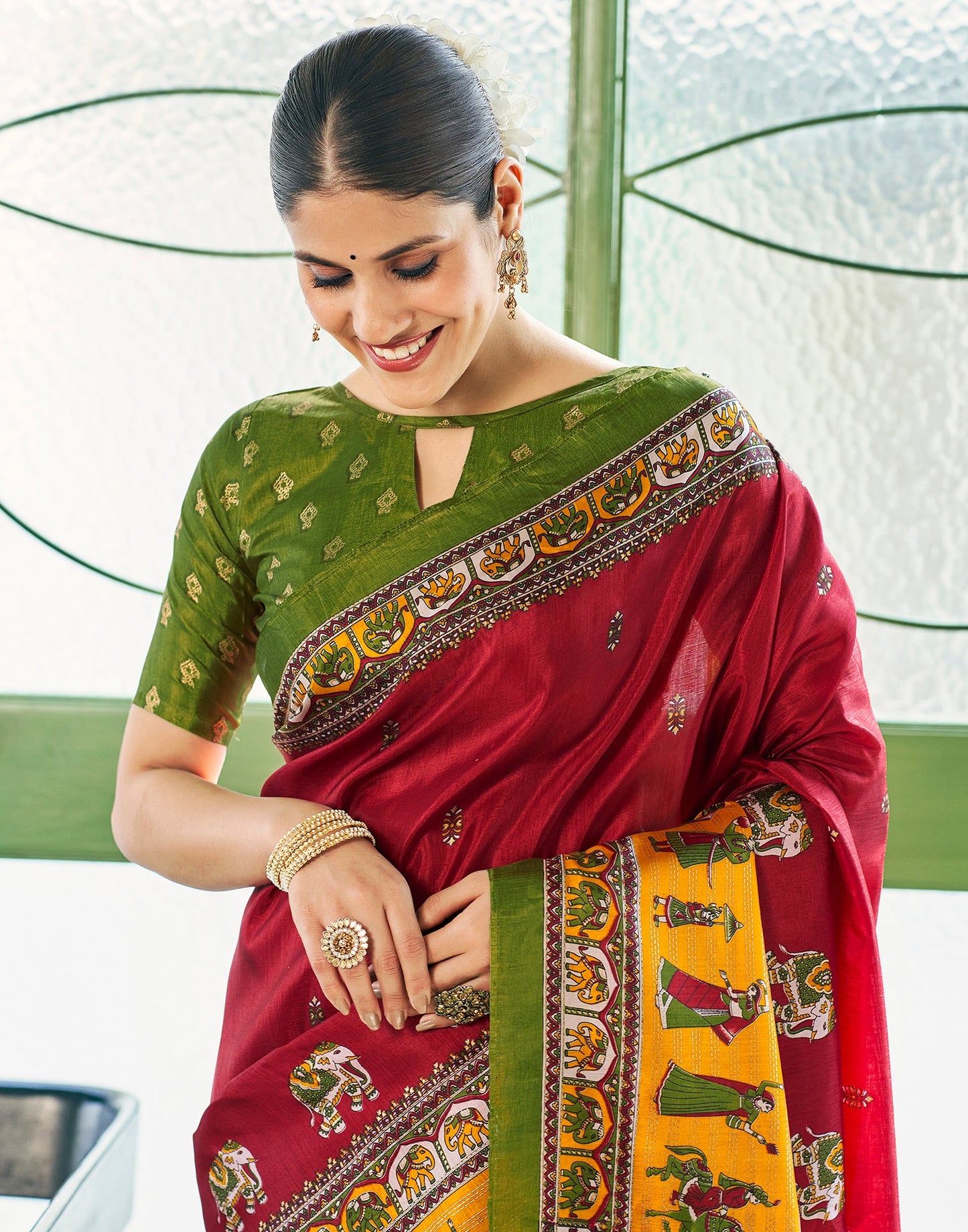 Maroon Silk Printed Saree
