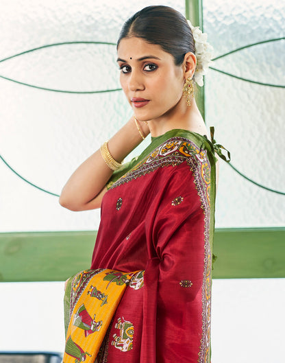 Maroon Silk Printed Saree
