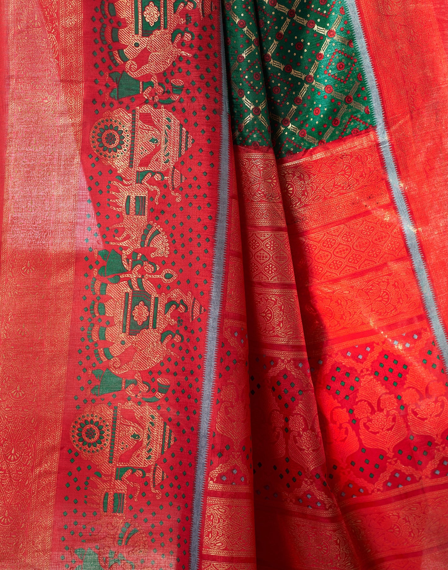 Dark Green Silk Printed Saree