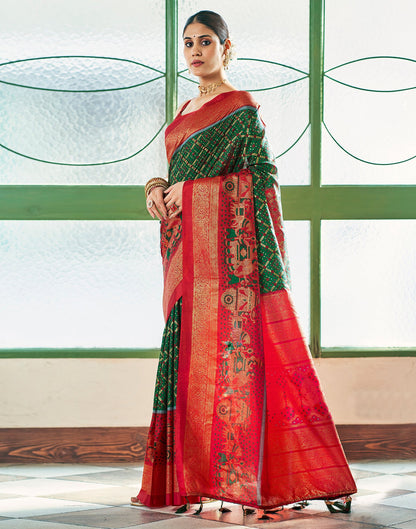 Dark Green Silk Printed Saree