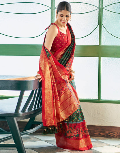 Dark Green Silk Printed Saree