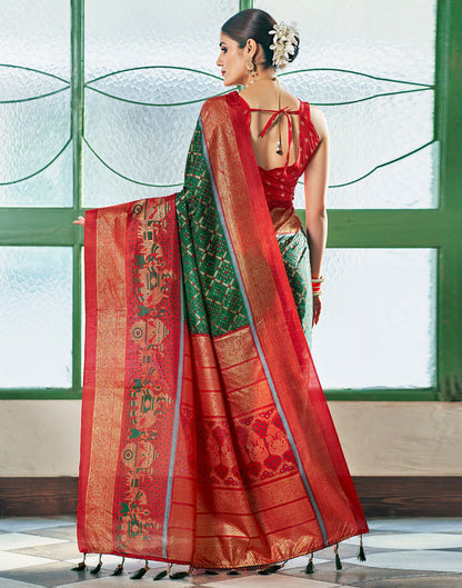 Dark Green Silk Printed Saree