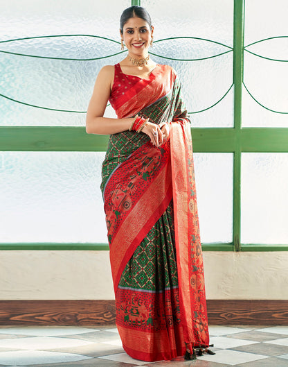 Dark Green Silk Printed Saree