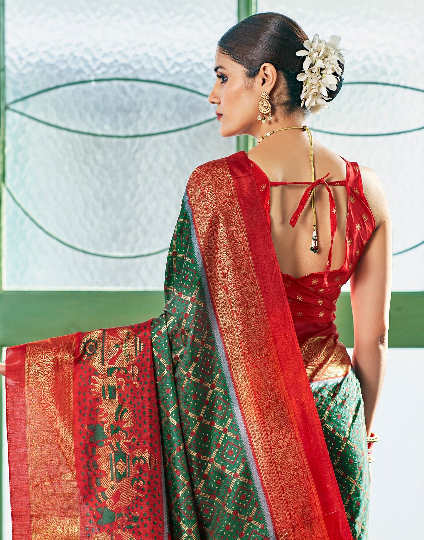 Dark Green Silk Printed Saree