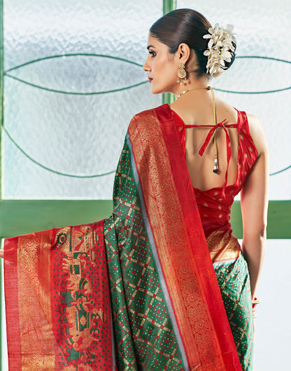 Dark Green Silk Printed Saree