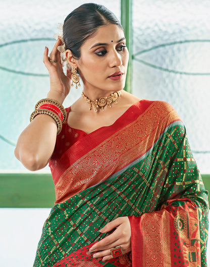 Dark Green Silk Printed Saree