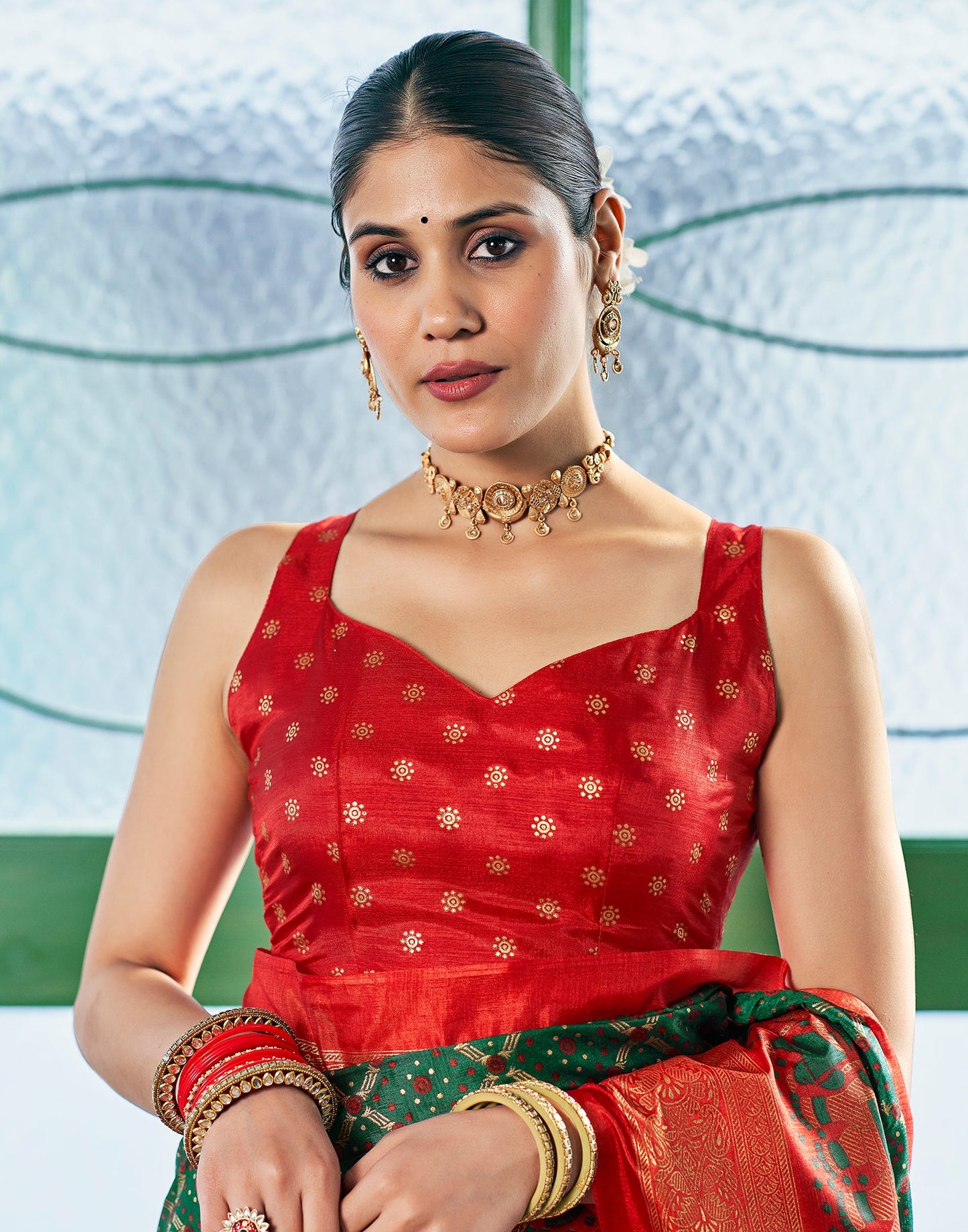 Dark Green Silk Printed Saree