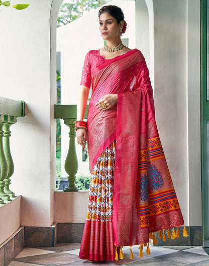 Pink Silk Printed Saree