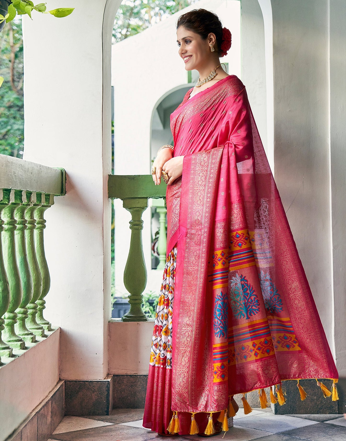 Pink Silk Printed Saree