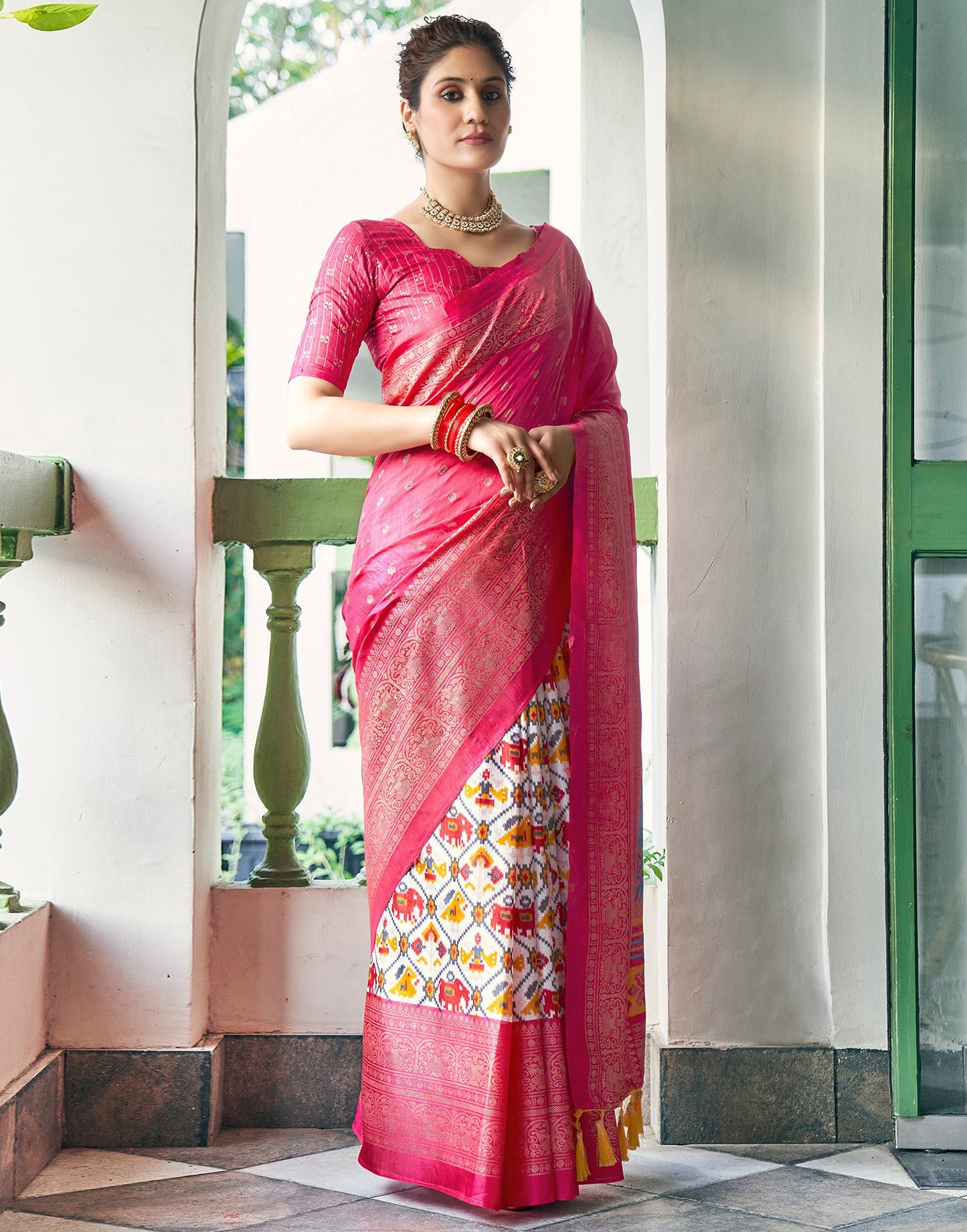 Pink Silk Printed Saree