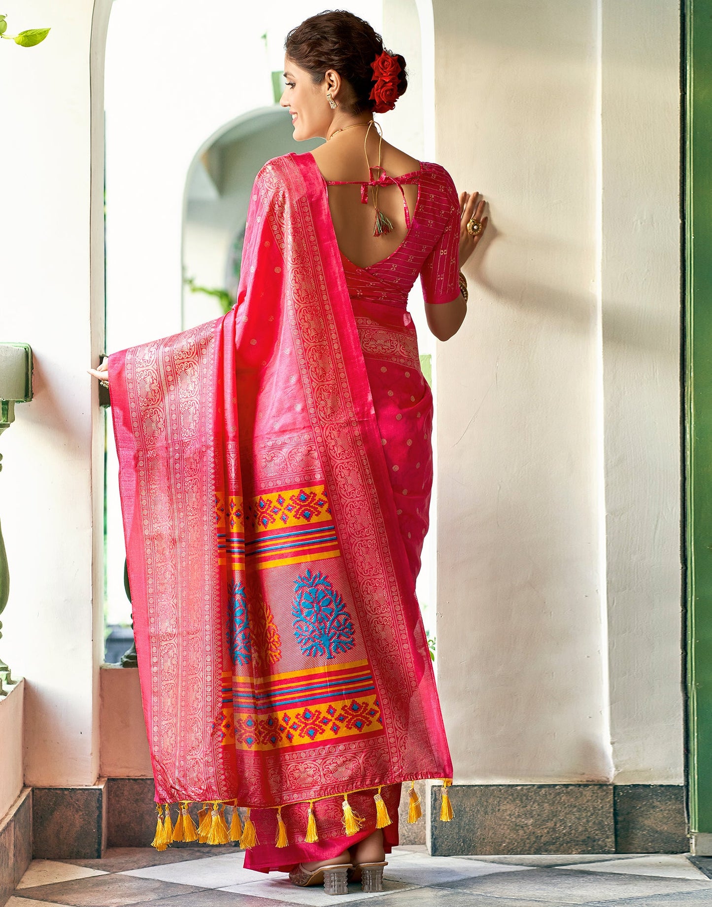 Pink Silk Printed Saree