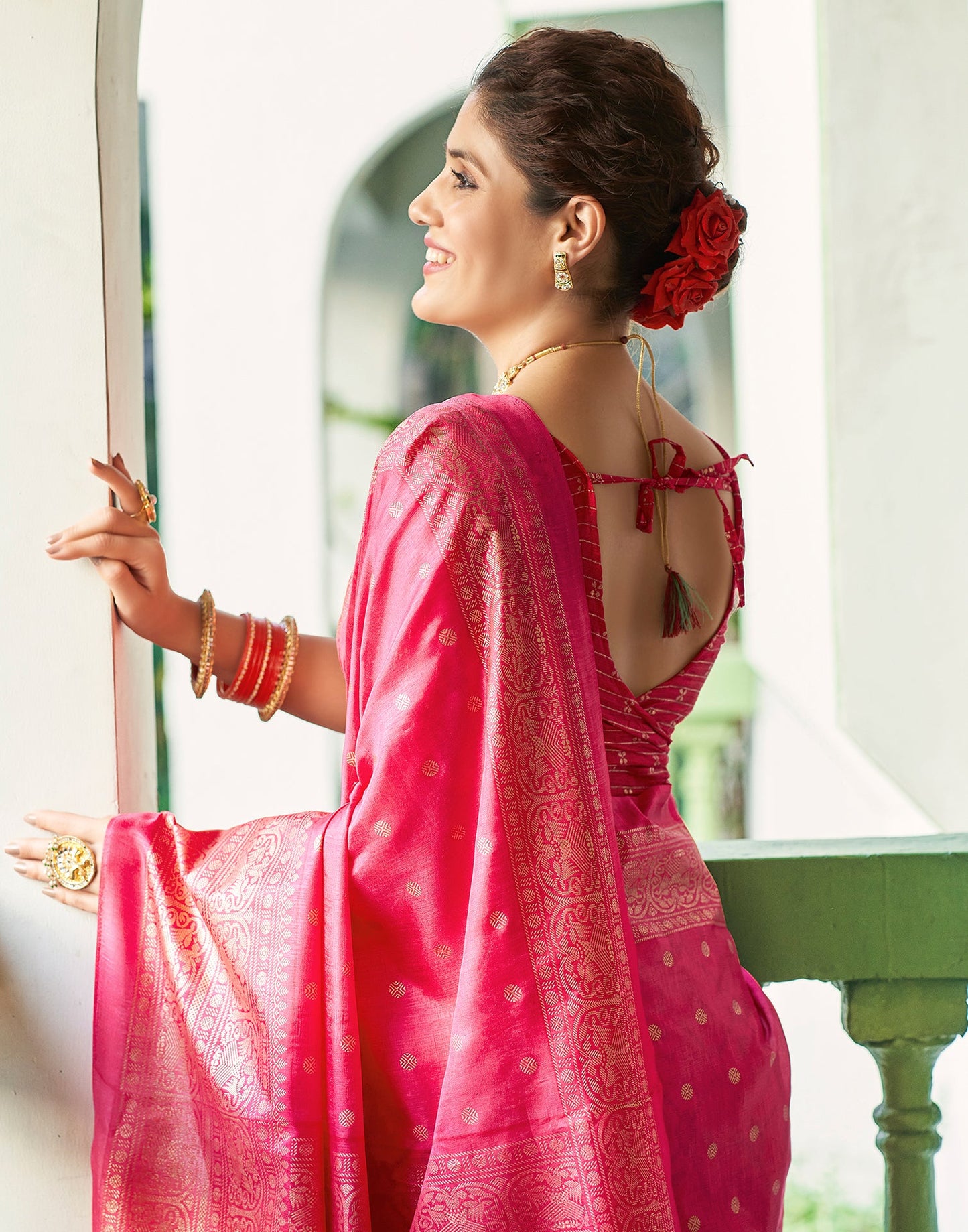 Pink Silk Printed Saree