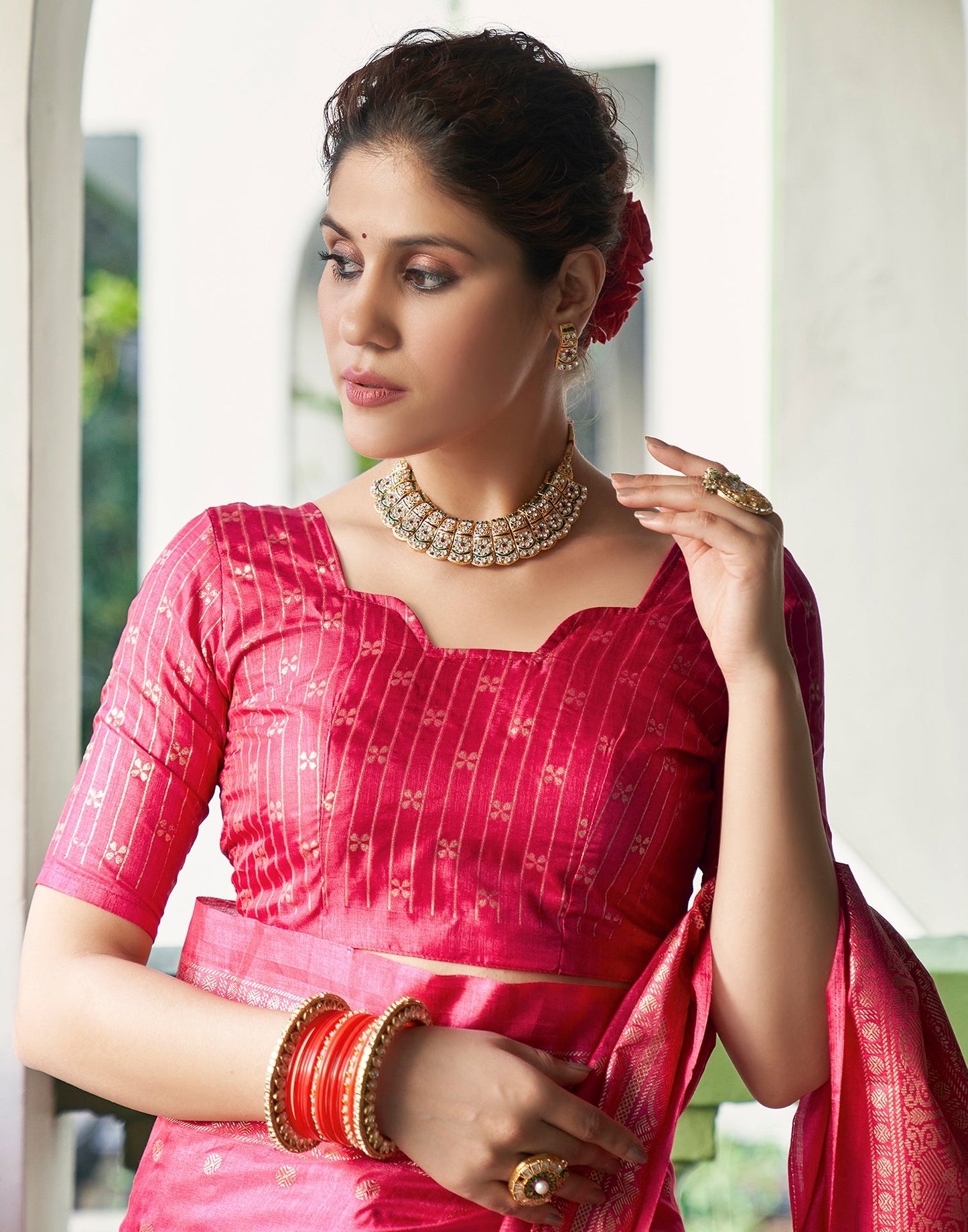 Pink Silk Printed Saree