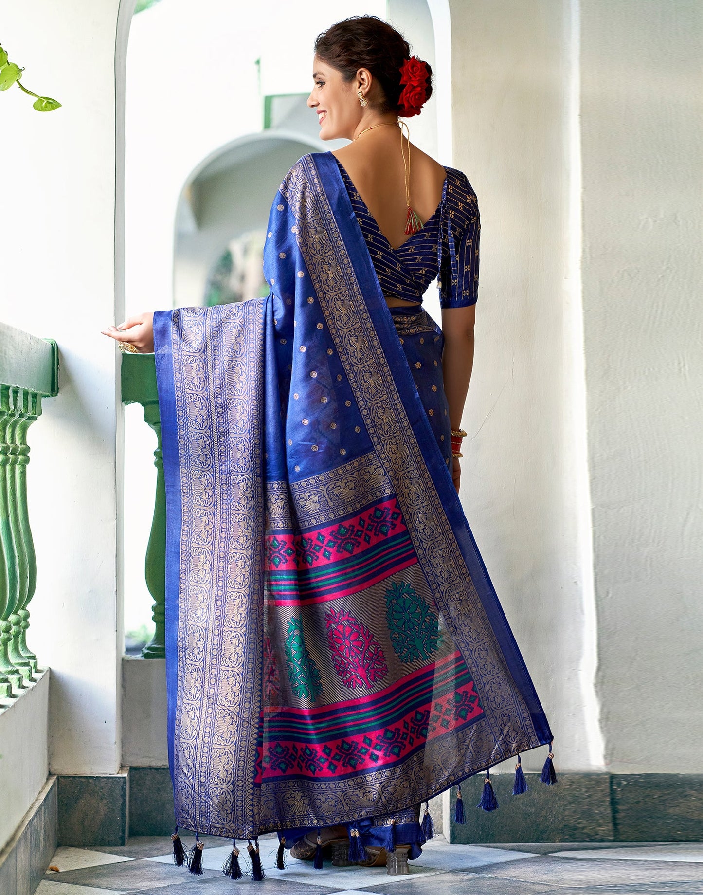 Dark Blue Silk Printed Saree